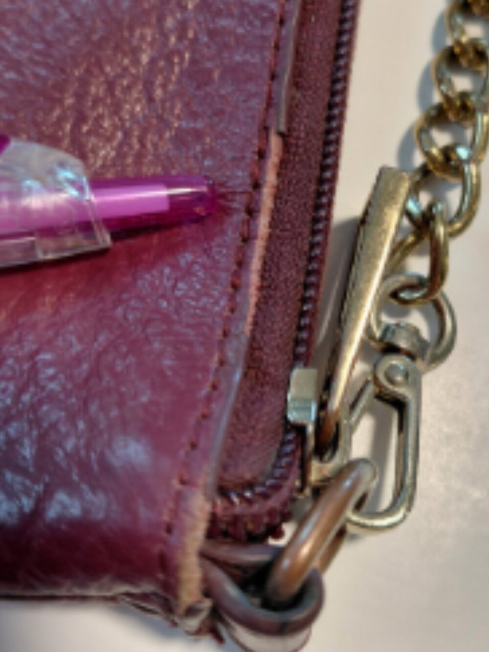 Lodis Burgundy/Plum Chain Strap Italian Leather Pebble Crossbody - Picture 10 of 15